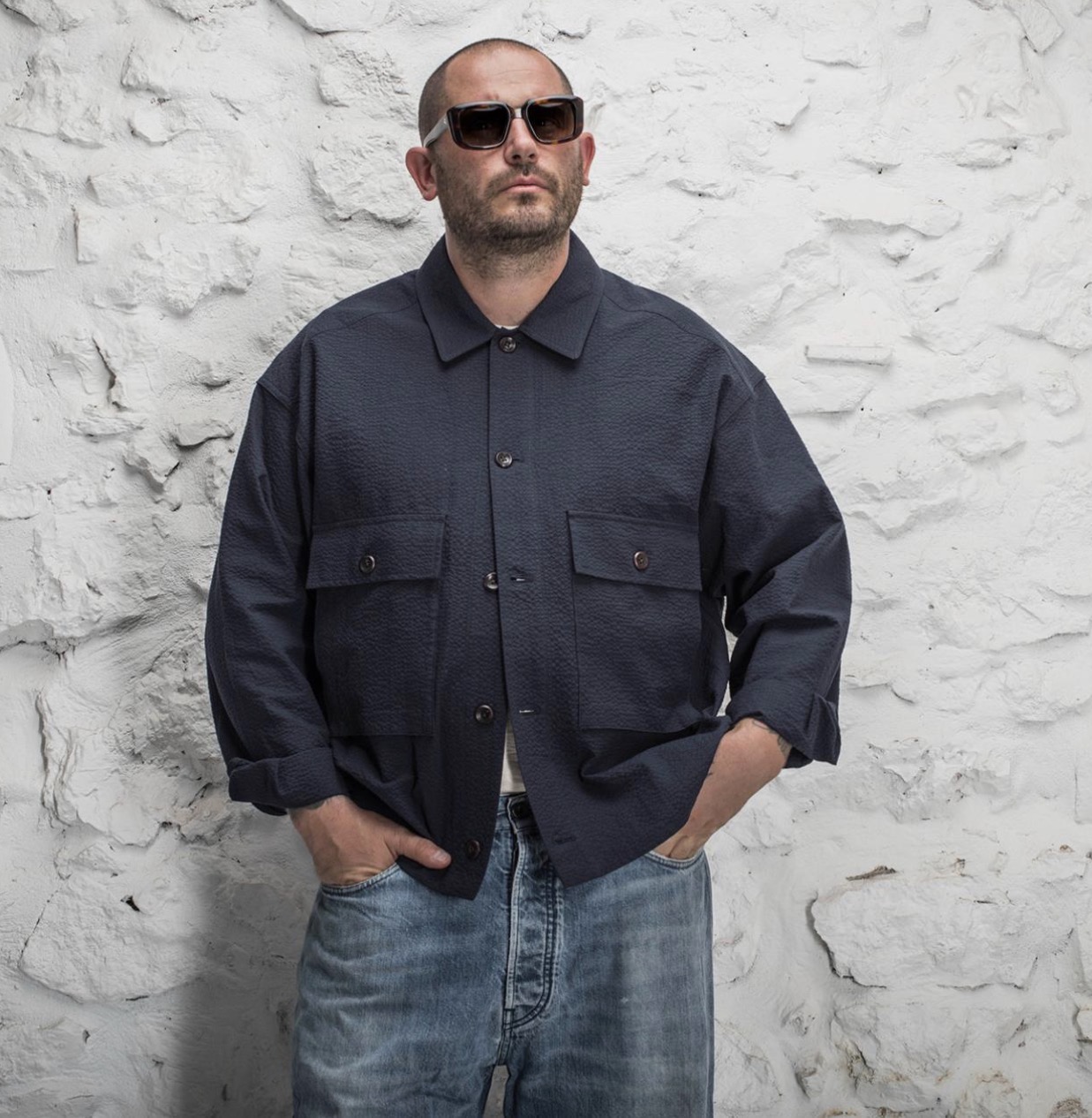 Overshirt „Cargo“ NAVY Seersucker (Fleurs de Bagne)