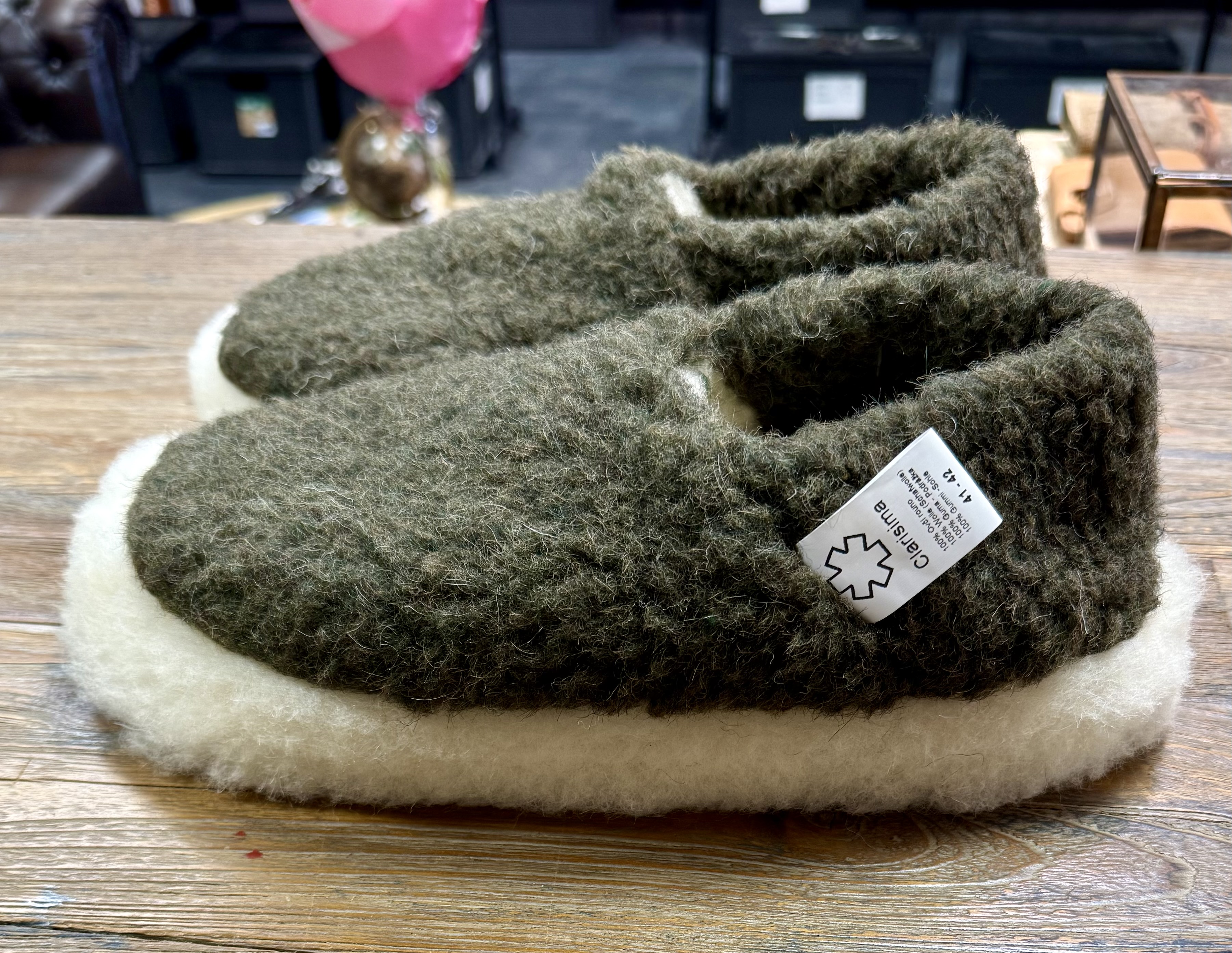 Wollfleece Hausschuhe Khaki (Clarisima)