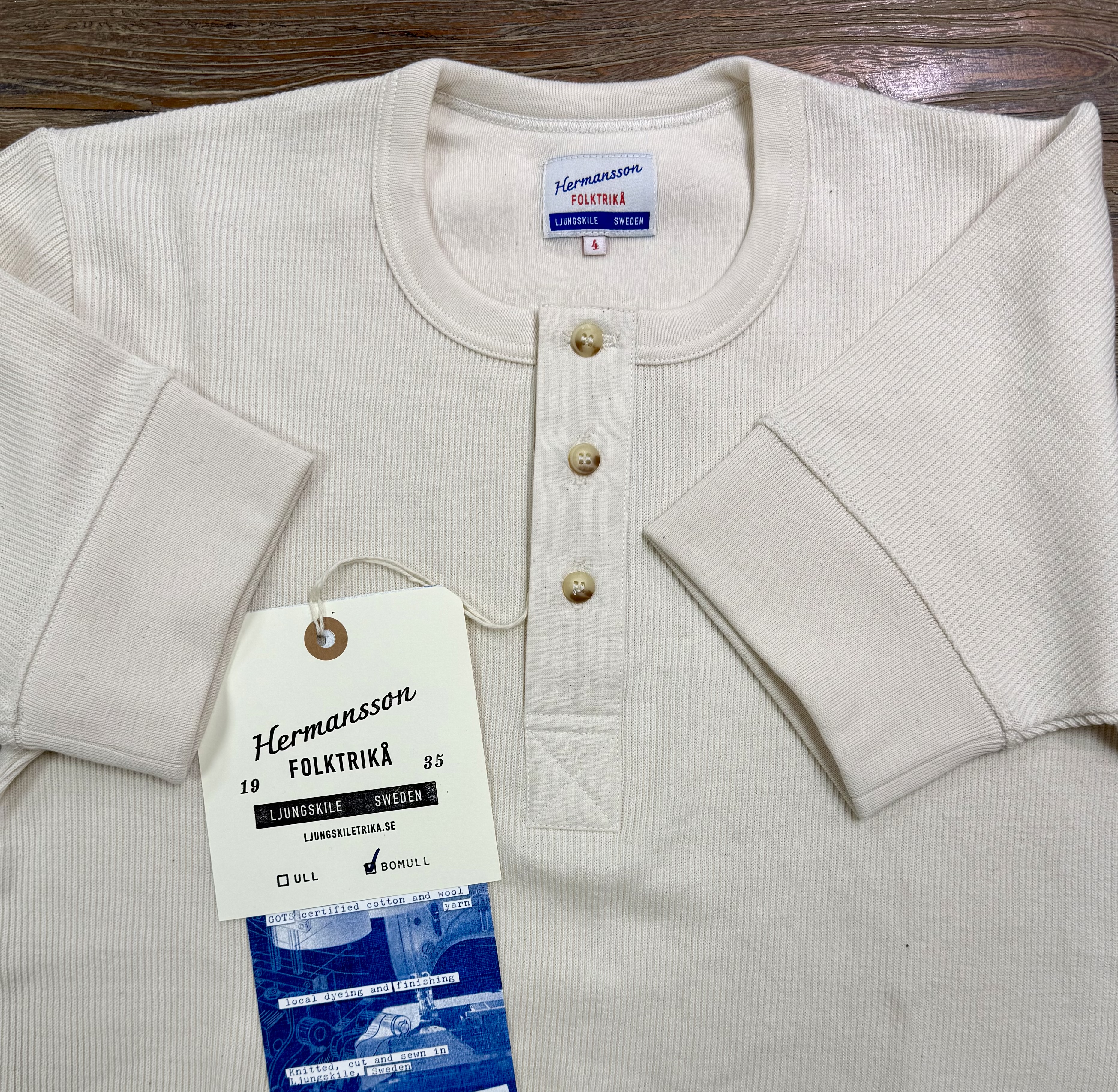 Short Sleeve Ripp-Henley Naturweiß >Dr Lahmann Strick< (Hermansson)