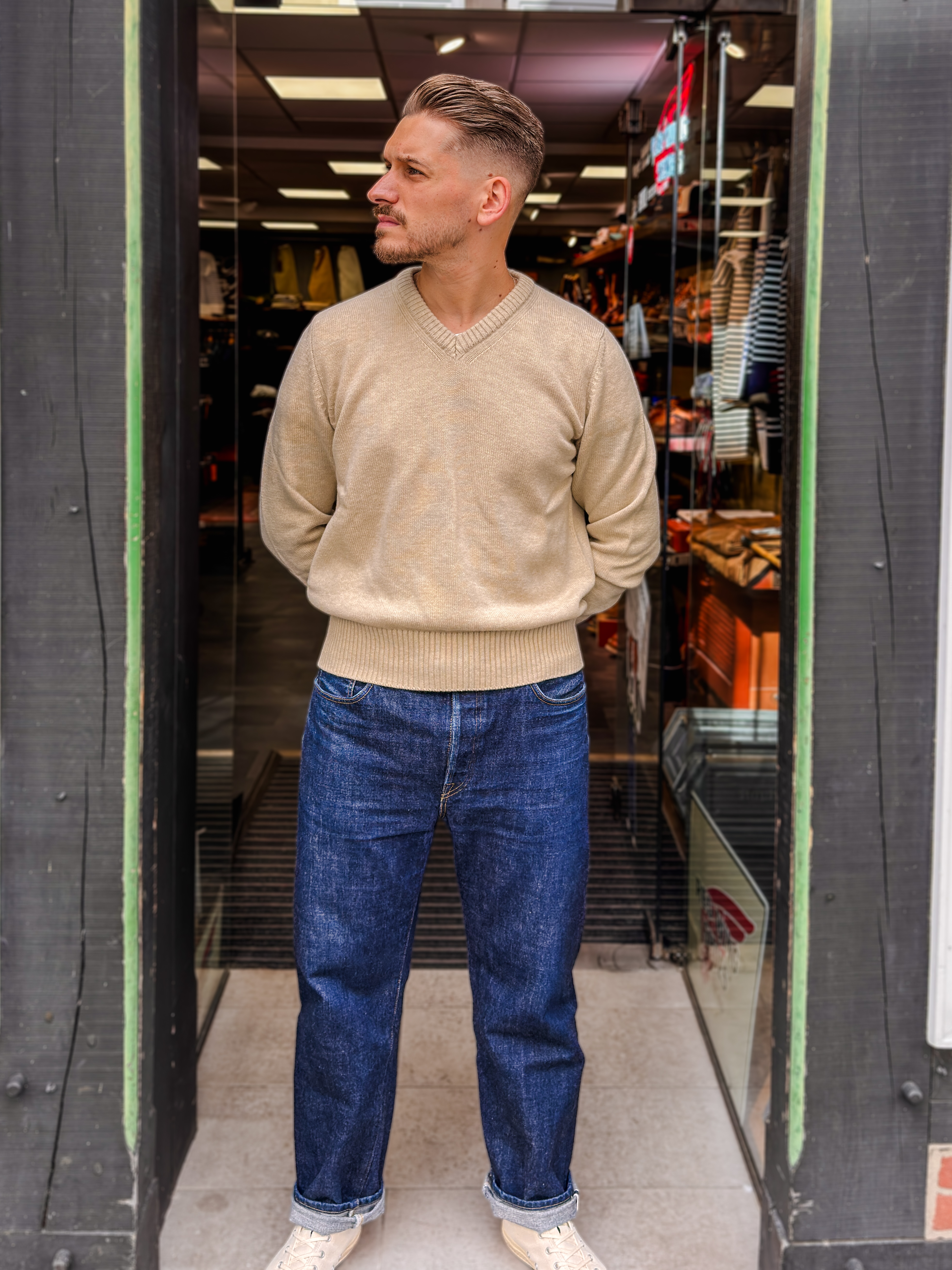 V-Neck Offwhite Sweatshirt Max Rohr (MAGLIFICIO GRP)